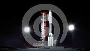 Rocket before the start. Space launch system. 3d rendering.