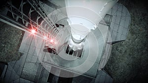 Rocket before the start. Space launch system. 3d rendering.