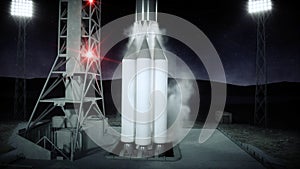 Rocket before the start. Space launch system. 3d rendering.