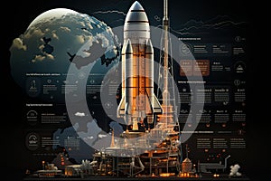 Rocket starts into space, Travel Mars, New space rocket lift off. Space shuttle