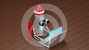 Rocket Startup Coding on Laptop. AI, Technology Concept