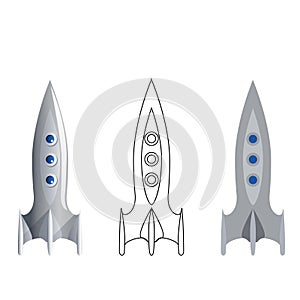 Rocket Symbol 3d line art flat Icons Set Isolated Realistic Template Vector Illustration