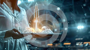 The Rocket on Tablet Launch. AI generated photo