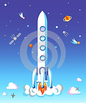 Rocket take off flat vector illustration