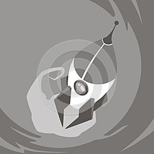 A rocket takes off into a club of smoke. Isolated object. Vector Illustration.