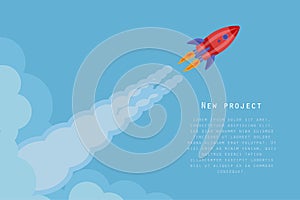 The rocket takes off. The concept of a quick start in business. New project. Vector illustration