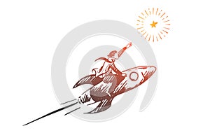 Rocket, target, business, start, success concept. Hand drawn isolated vector.