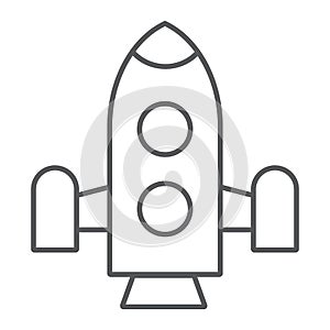 Rocket thin line icon, shuttle and astronomy, spaceship sign, vector graphics, a linear pattern on a white background.