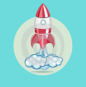 Rocket with trace of clouds flat design vector