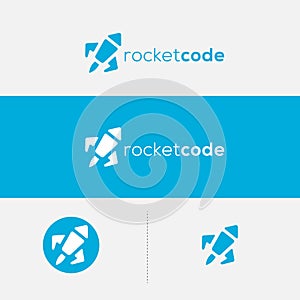 Rocket vector logo. Code logo. Media logo