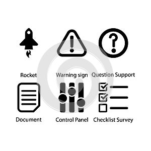 Rocket, Warning sign, Question Support, Document, Control Panel, Checklist Survey, icon