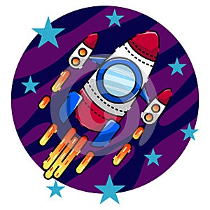 rockets. children\'s illustration. image of a rocket in space.