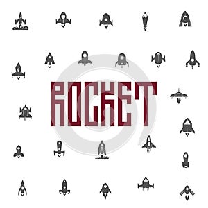 Rockets icon set, flat silhouettes of space ships. Can be used for web design, and packaging design.