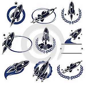 Rockets labels and icons set. Vector photo