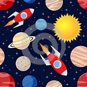 Rockets & Planets Seamless Pattern