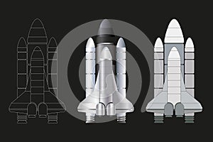 Rockets are realistic. Shuttle spaceships to launch expeditionary rockets exploring the universe, illustration photo