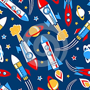 Rockets in space seamless pattern photo