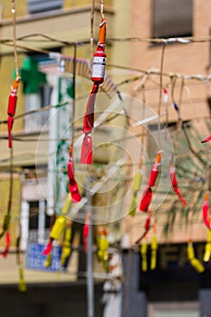 Rockets strung up to set off a fireworks display