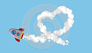 Rocketship flying in sky