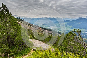 Rockfall area Gnipen Goldau with view on Lake Lauerz and Swiss alps