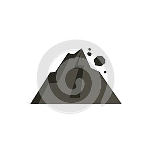 Rockfall in mountains icon, flat style