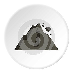 Rockfall in mountains icon, flat style