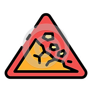 Rockfall road sign icon color outline vector