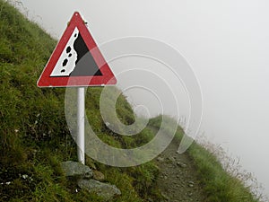 Rockfall sign in the alps photo