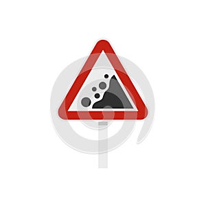 Rockfall traffic sign icon, flat style photo