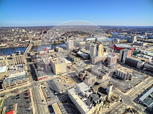Rockford, Illinois in Early Spring Seen from above by Drone