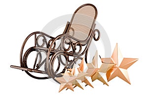 Rocking chair with five golden stars, 3D rendering