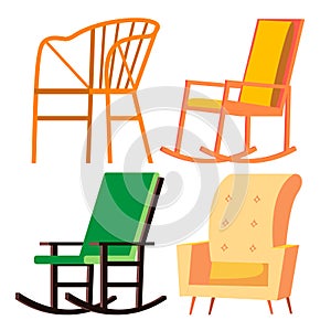 Rocking Chair Vector. Retro Furniture. Comfortable Home Wooden Chair. Isolated Cartoon Illustration