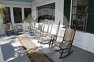 Rocking chairs on an outdoor porch