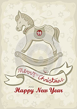 Rocking horse Christmas English wishes card