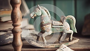 Rocking horse toy a cute, rustic, homemade souvenir of childhood generated by AI