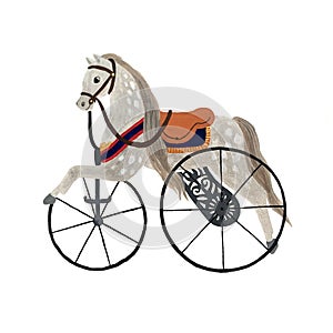 Vintage gouache drawing of old fasion rocking horse photo