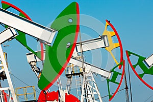 rocking oil. Oil pumps. Oil industry equipment. winter landscape
