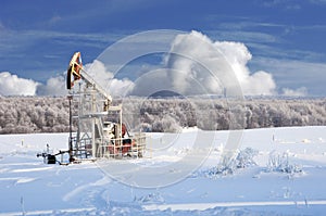 rocking oil. Oil pumps. Oil industry equipment. winter landscape