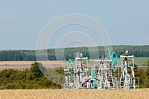 rocking oil. Oil pumps. Oil industry equipment. winter landscape