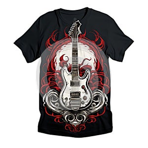 Rocknroll culture logo t shirt with guitars and skulls or goat gesture for punk and heavy metal community. AI Generative