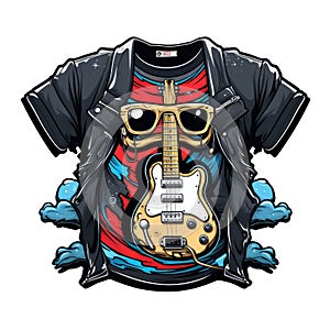 Rocknroll culture logo t shirt with guitars and skulls or goat gesture for punk and heavy metal community. AI Generative photo