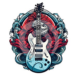 Rocknroll culture logo t shirt with guitars and skulls or goat gesture for punk and heavy metal community. AI Generative photo