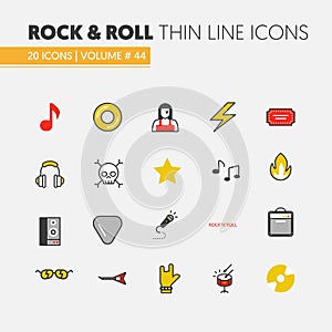 Rocknroll Linear Thin Line Icons Set with Musical Instruments photo