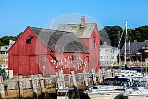 Rockport Harbour and the red building know as Motif Number One