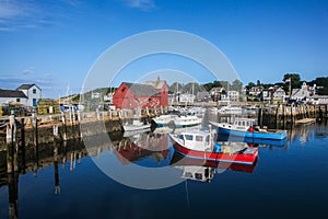 Rockport Harbour and the red building know as Motif Number One