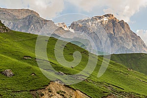 Rocks above Laza village in Caucasus mountains, Azerbaij photo