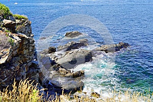 Rocks along coastline in Portland, Maine