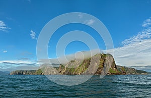 Rocks in the Avacha Bay of the Pacific Ocean. Coast of Kamchatka.