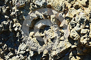 Hard brown rocks, landscape. Stone background