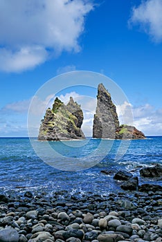 Rocks at Baia de Alagoa on the fairy tale island of Ilha das Flores, Azores, Portugal